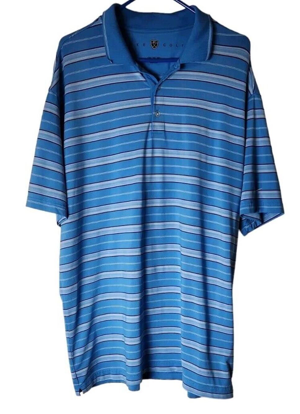 Nike Golf Mens Dri-Fit Polo Shirt Size 2XL Blue White Striped Lightweight Active